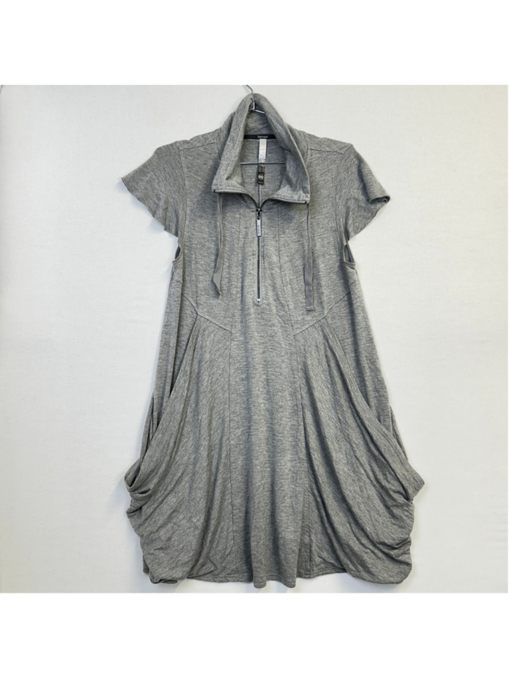Kensie Drapey French Terry Dress Gray Half Zip Pockets Women's M